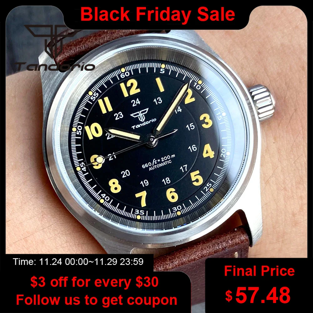 Tandorio NH35A 200M 36mm Automatic Dive Pilot Watches for Men Women