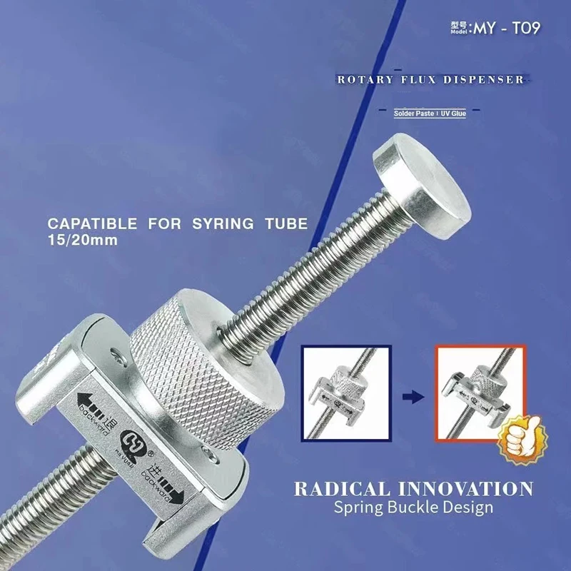 MY-T09 Rotating Aluminum Alloy Push Rod Soldering Oil Soldering Paste UV Glue Green Oil Auxiliary Tool For BGA PCB Solder Mask relife rl 062d manual glue gun dropper needle booster welding oil auxiliary force tool push rod welding oil booster for 5cc 10cc