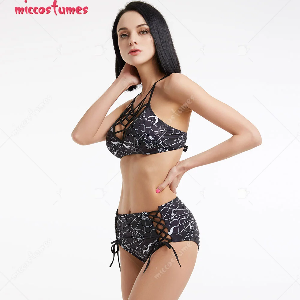 Women Gothic Style Swimwear Sexy Bathing Suit Spiderweb Decorated Two-Piece Swimwear Bikini Sets