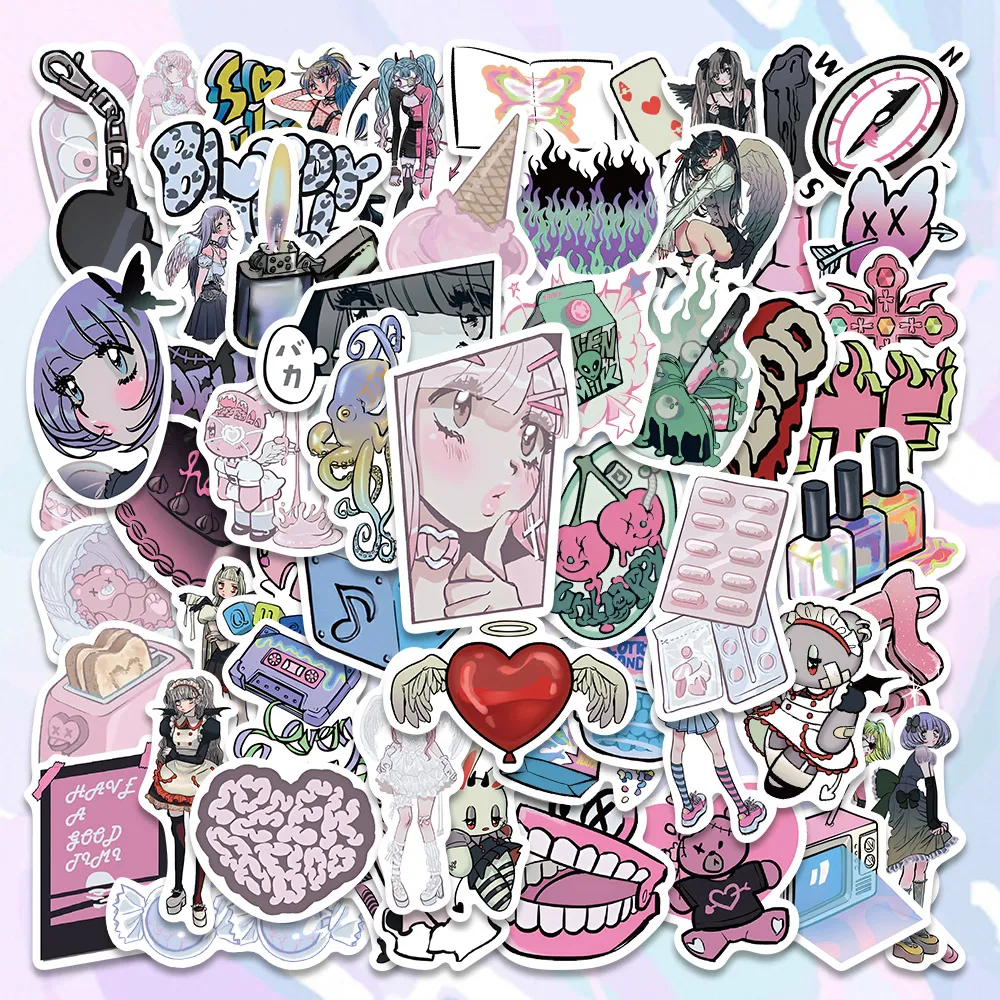 60/123PCS Pink Kawaii Y2K Domi Girls Gothic Stickers Cute Anime Aesthetic Decals Phone Case Laptop Stationery Car Toy Sticker