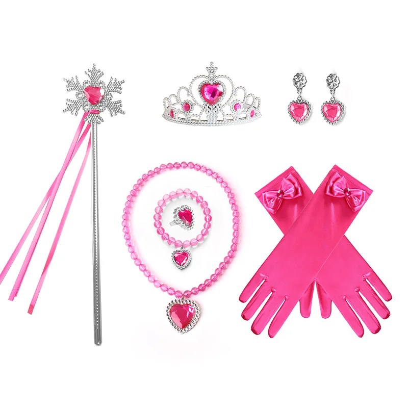 Girls Blue Elsa Cinderella Snow White Aurora Princess Accessory for Cosplay Dresses Bowknot Gloves Crown Wand Neacklace Bracelet 2
