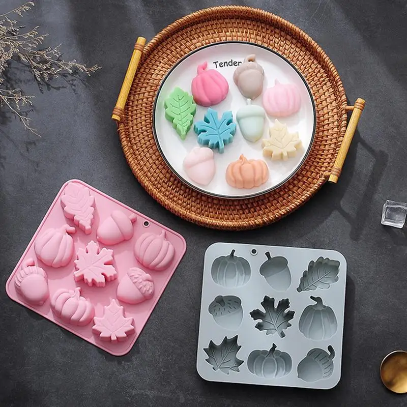 

9 Cavity Autumn Silicone Molds DIY Pumpkin Leaf Oak Fruit Shape Moulds Ice Cube Tray Bakeware Cake Molds For Baking Accessories