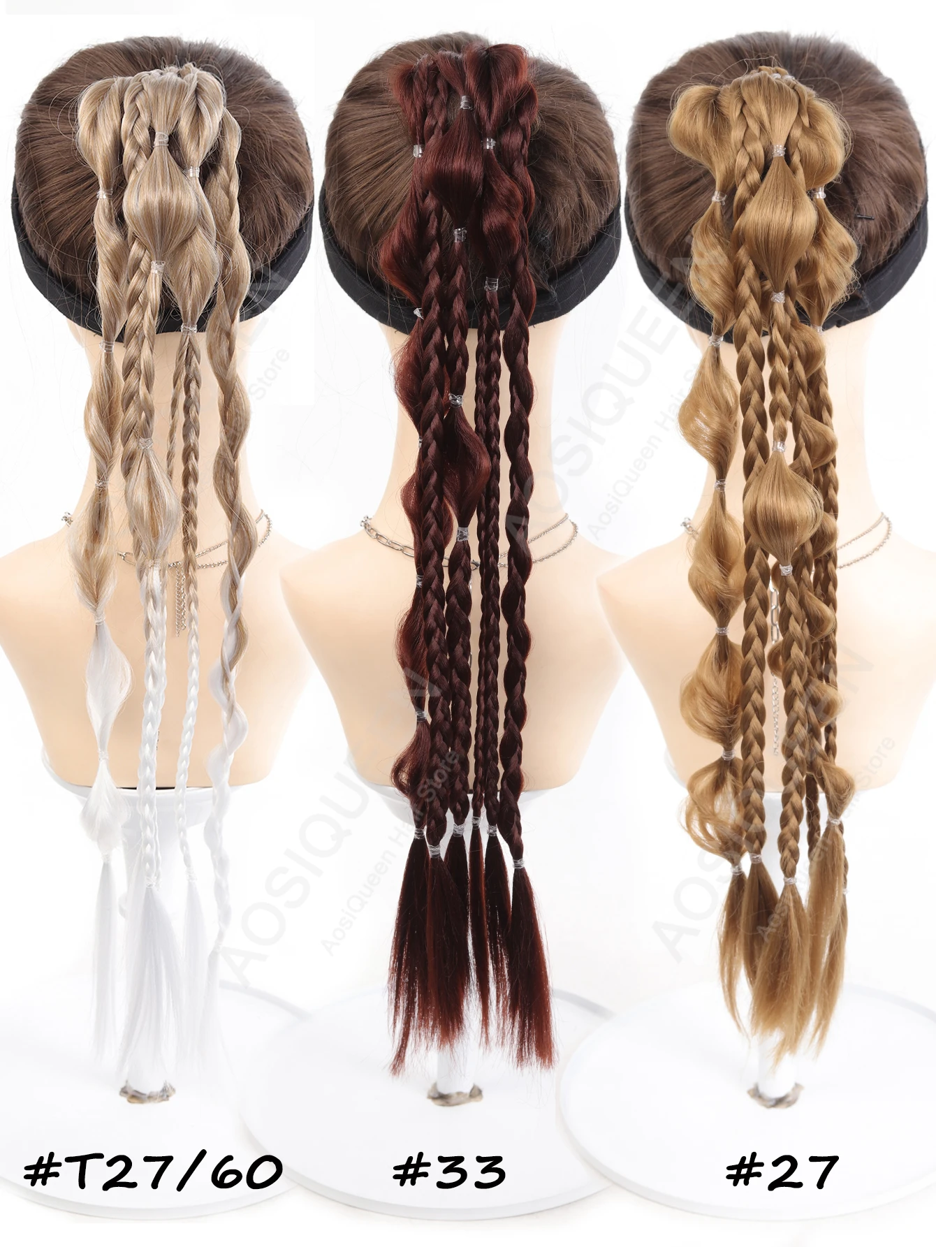 합성 그라데이션 야키 스트레이트 버블 포니테일(헤어밴드 포함), 여성용 파티 및 음악 축제 헤어 액세서리에 적합