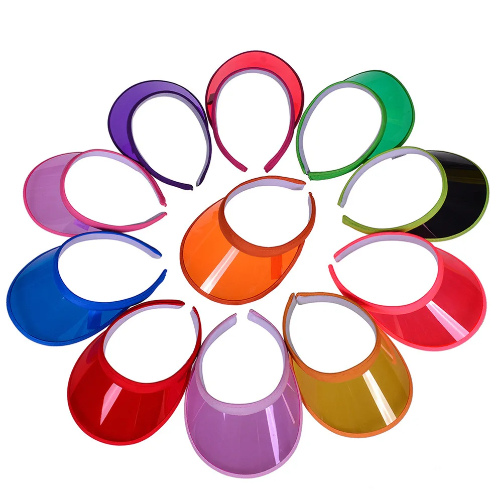 Sun Hat Summer Anti-Uv Empty Top Sun Hat for Women Men Transparent Plastic PVC Visor Cap Outdoor Sport Candy Color Sunshade Golf Cap