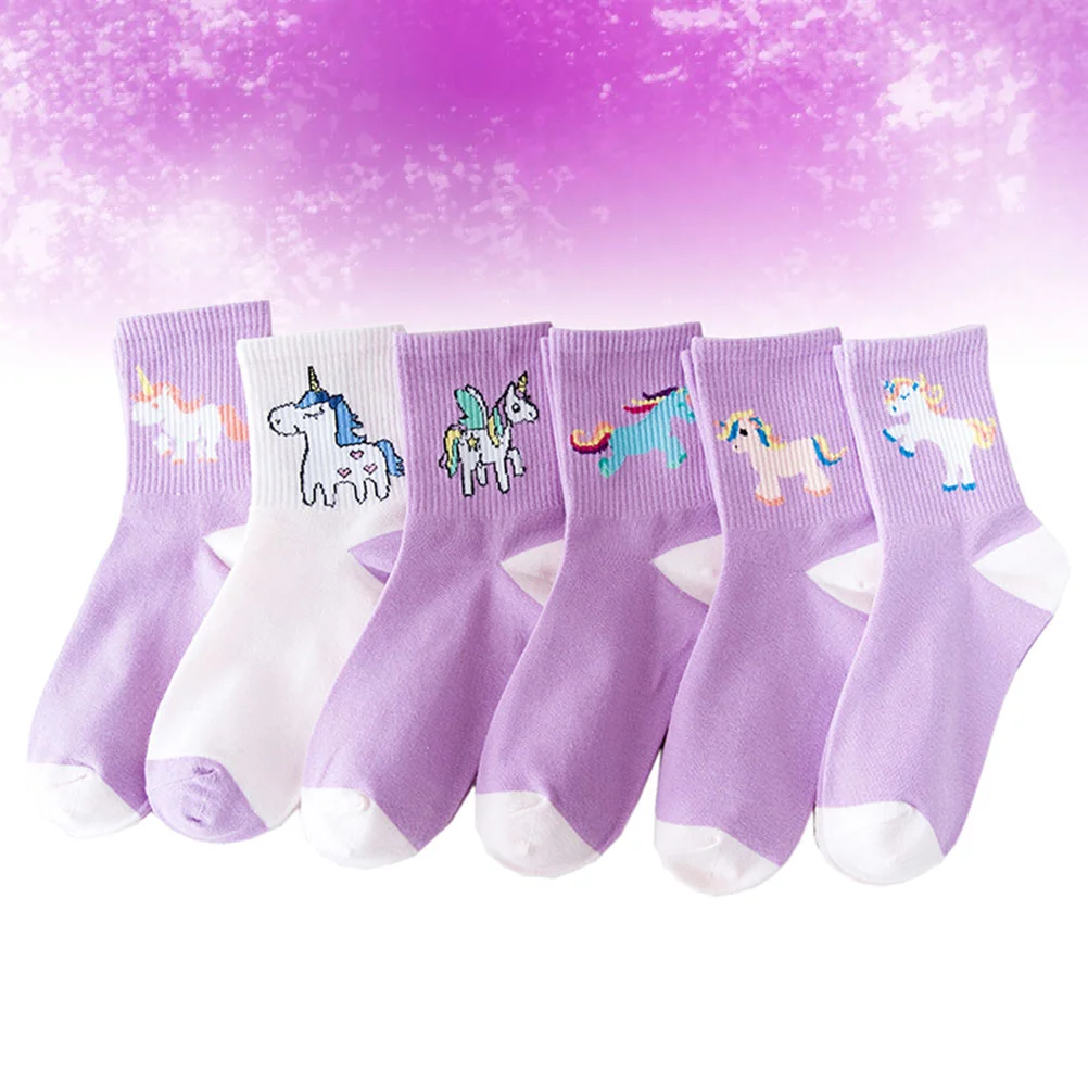 

6 Pairs Unicorn Design Stockings Breathable Stockings Cotton Tube Socks Casual Dress up Props