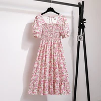 Summer Pleated Women Chiffon Dresses Casual Beach Holiday Short Sleeve Square Collar Woman Midi Dress Bohemian Mujer Vestidos - Image 4
