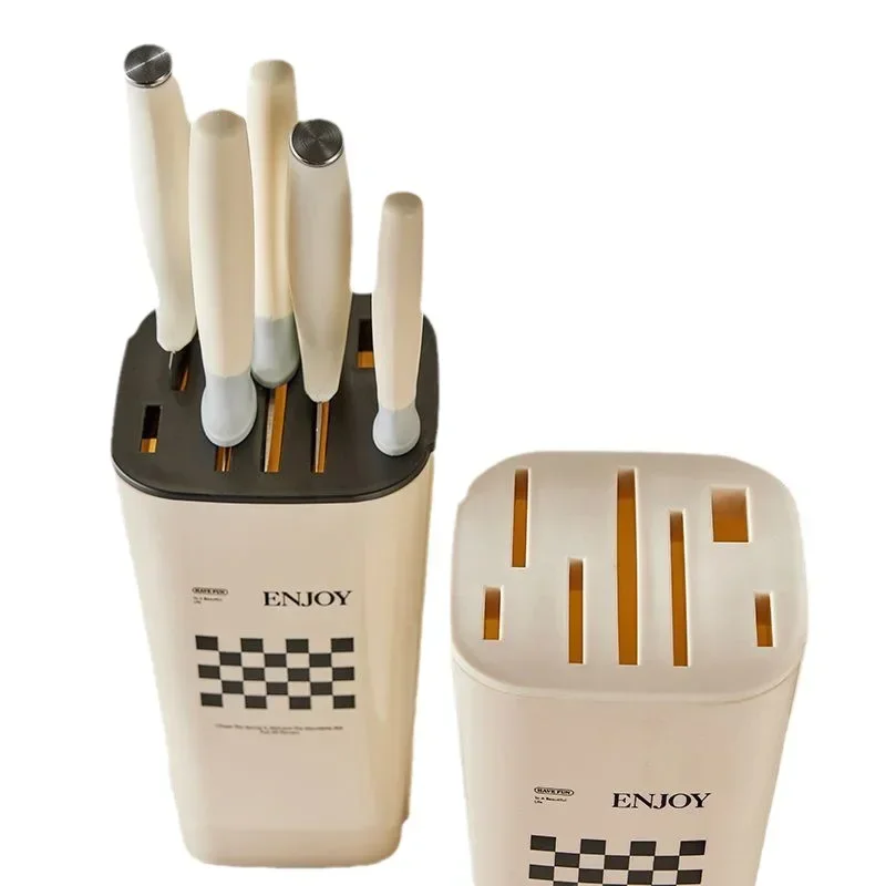Cream-Style Kitchen Storage Rack: Multi-Functional Knife Holder with Drainage for Utensils and Knives 5