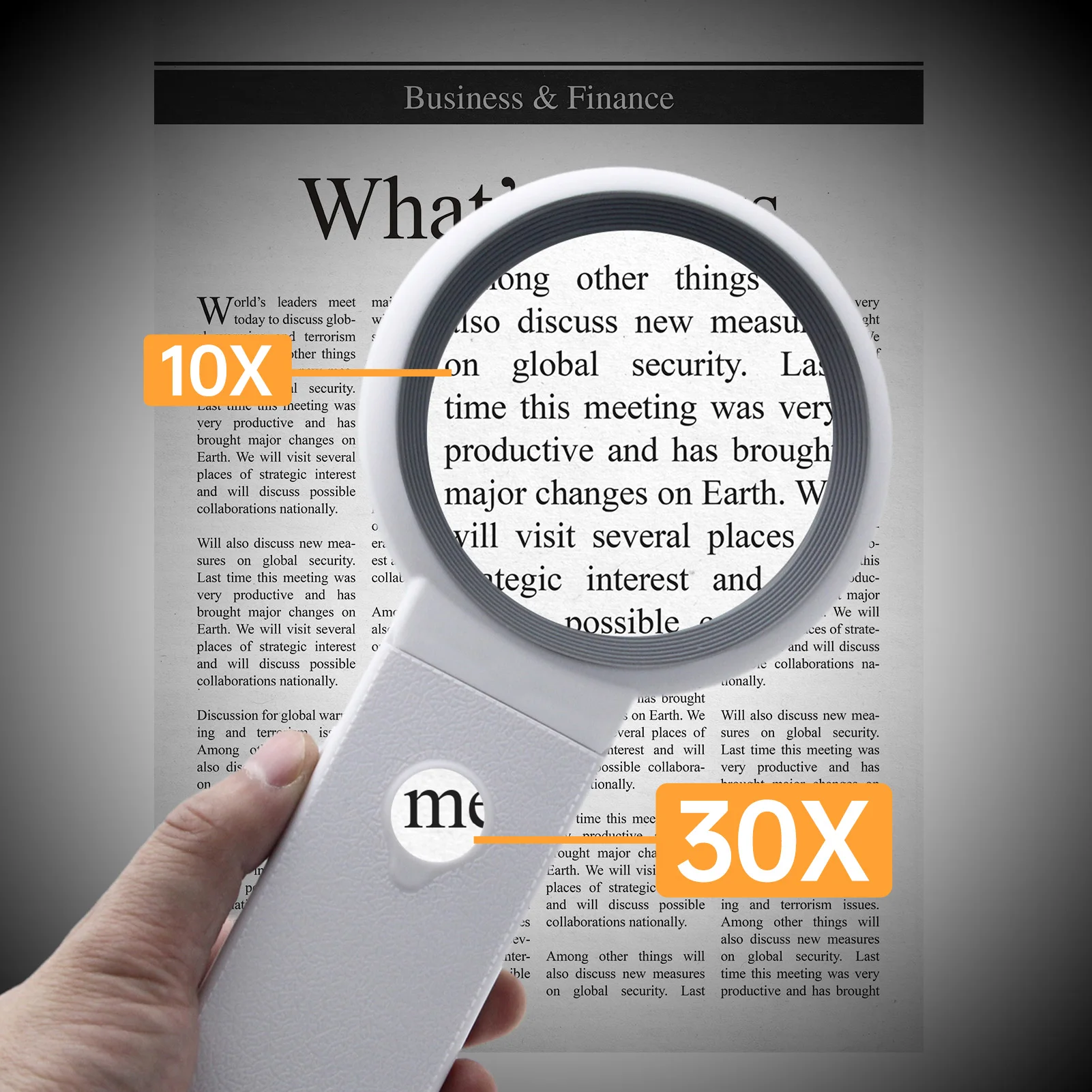 Handheld Magnifier 30X/10X Magnifying Glass with LED Light Foldable Handle for Reading Full Book Page Newspaper Support 3 Light