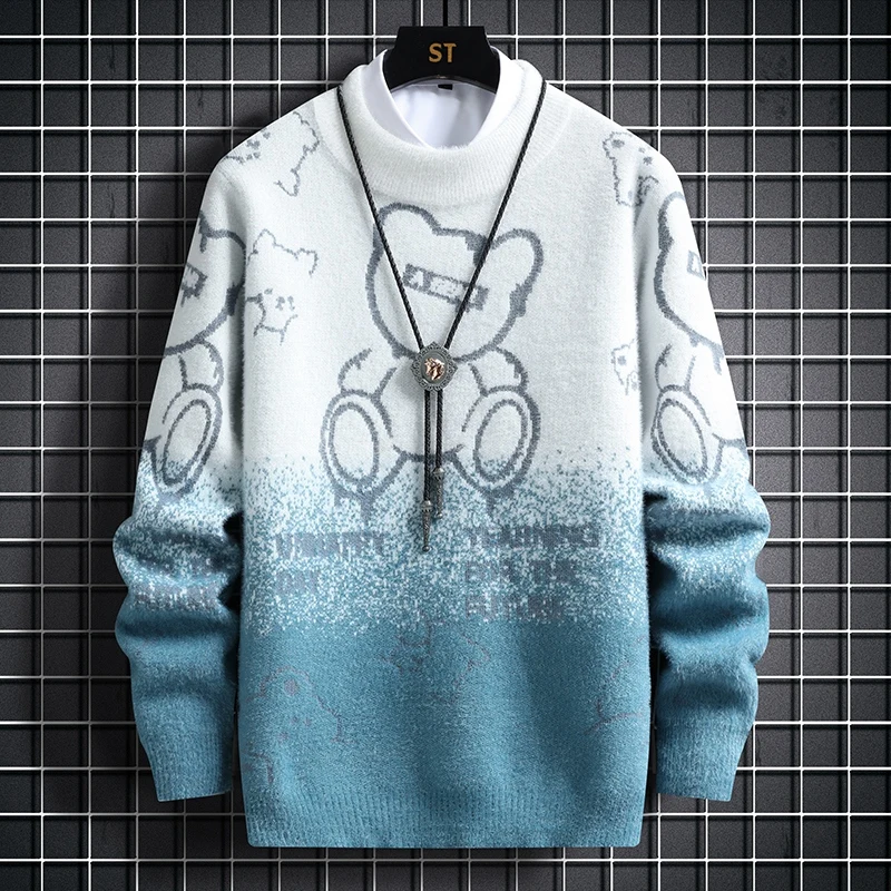 

2023 Autumn and Winter New Fashion Trend Printed Knitwear Men's Casual Loose Warm Comfortable Large Size High-Grade Sweater 3XL