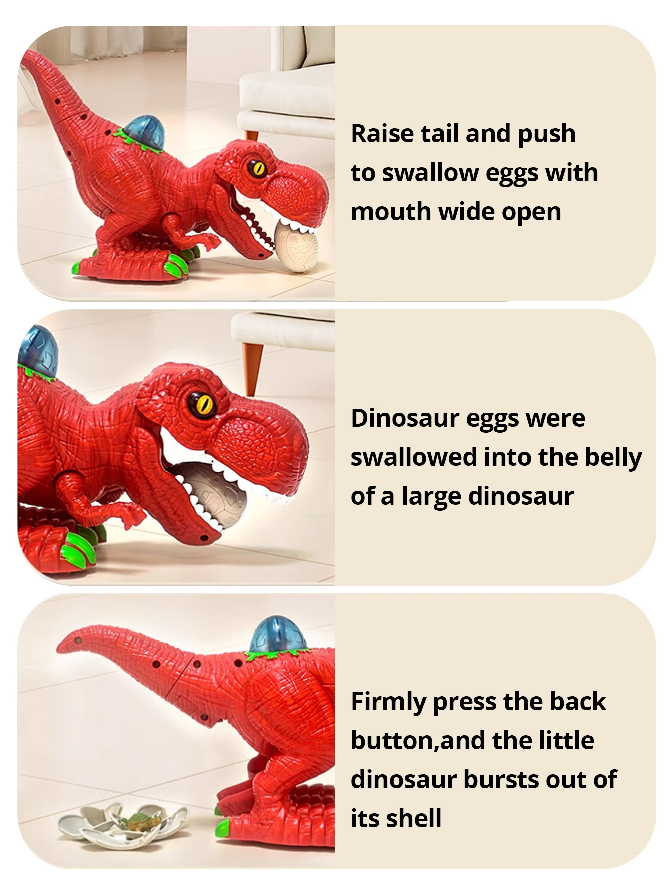 Dinosaur model toys, toy dinosaurs that can eat eggs, lay eggs, and swing walking, suitable for boys, girls' birthday gift toys 3