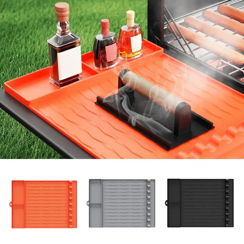 Grill Tools Mat Heat-Resistant Silicone Griddle Tools Side Shelf Mat Reusable Utensil Holder For Outside Grilling Kitchen