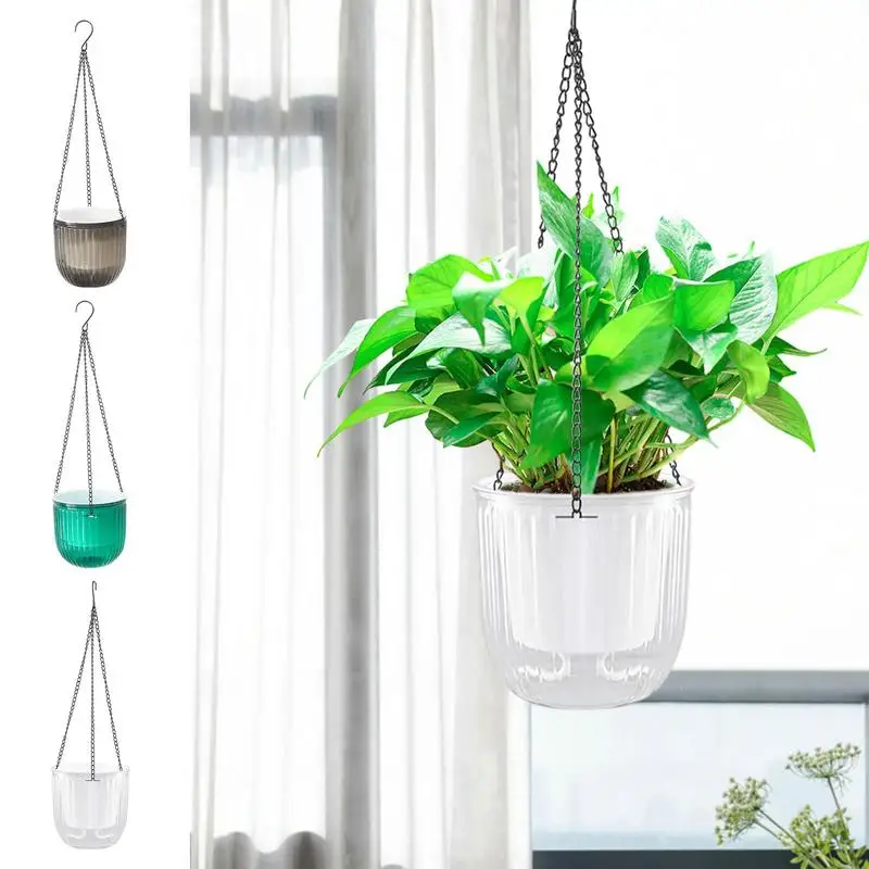 

Hang Planter Multipurpose Flower Pot Planter Hanger Suspended Design Self Watering Transparent Flower Pot for Window and Balcony