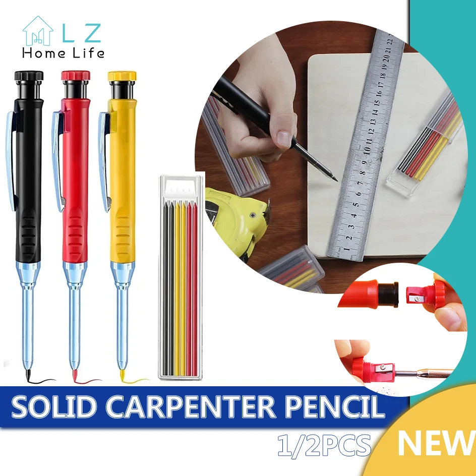 Solid Carpenter Pencil Set Woodworking Tools Mechanical Pencil 3 Colors Refill Construction Job Tools Carpentry Marking Scriber Carpenter Pencil Set