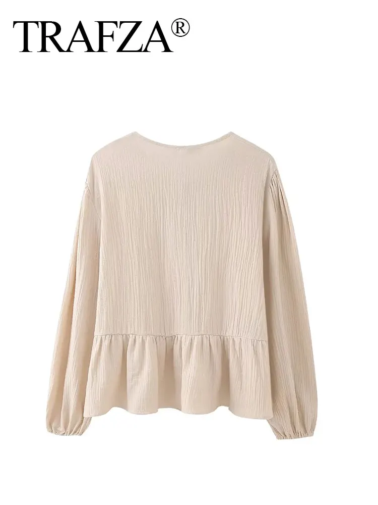 HH Women Fashion Bow Lace Up Shirt Y2k Elegant Pink Long Sleeve O Neck Shirts Summer Female Casual Chic Top Blouse