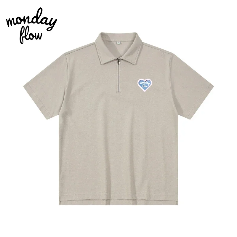 Monday Flow 여름 남성 골프 폴로 넥, 하프 지퍼 반팔 골프 탑, 다목적 용수철 야외 스포츠 골프 셔츠