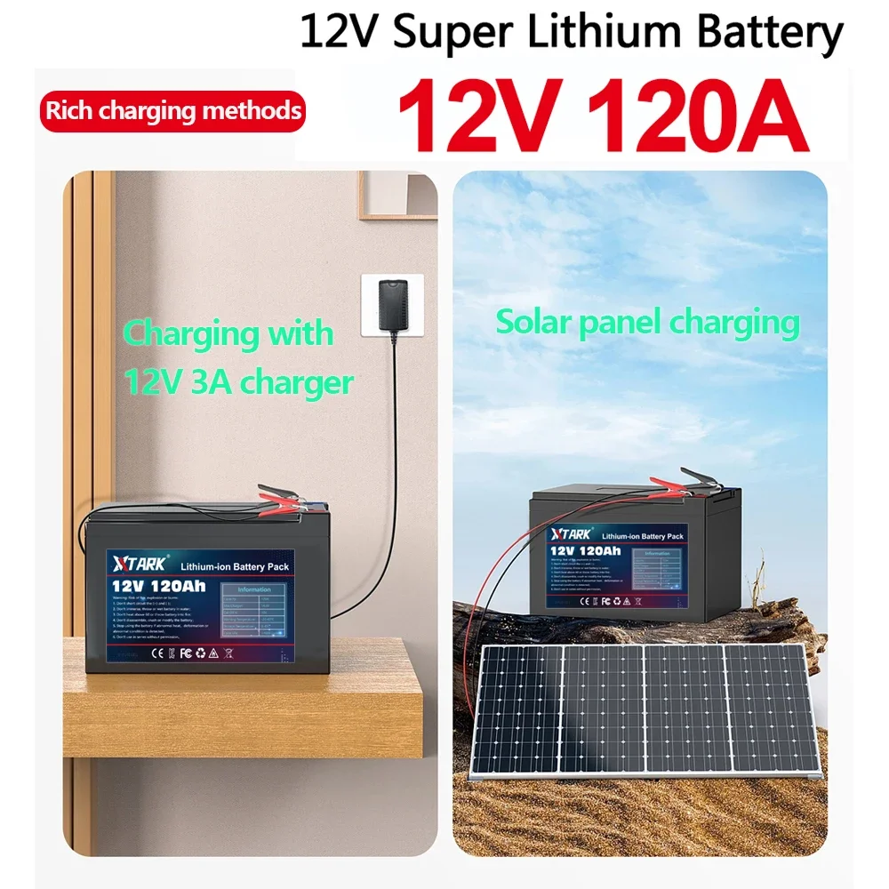 

New 12V 45Ah 50Ah 100Ah 120Ah lithium Battery Pack Lithium Iron Phosphate Batteries Built-in BMS For Solar Boat+12.6V Charger