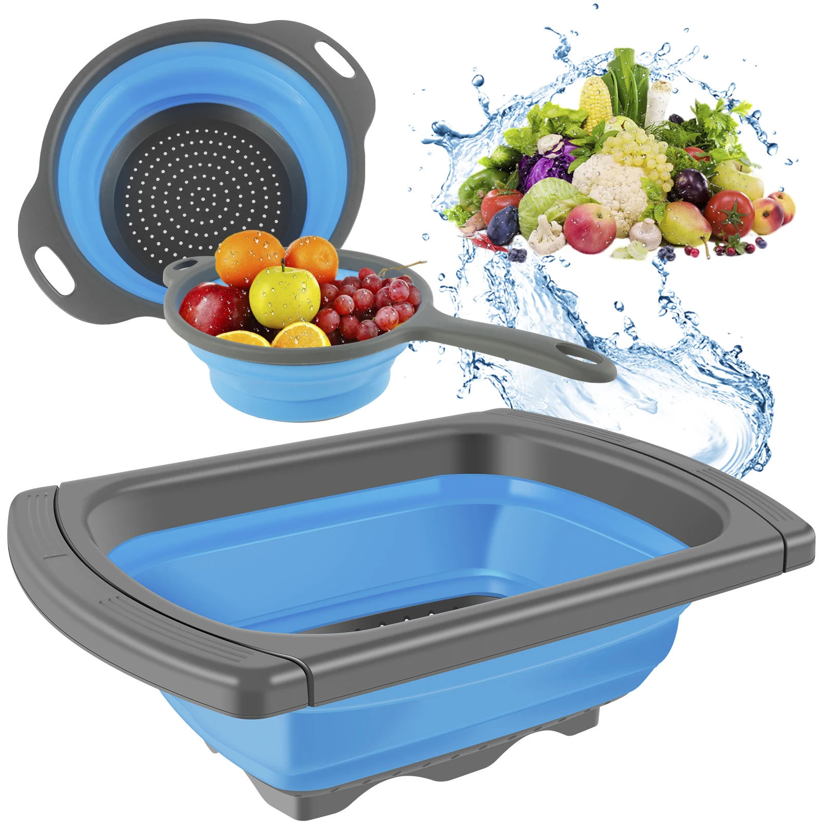 

New 3Pcs Collapsible Colander Food-Grade Foldable Strainer with Handle Washable Space Saving Extendable Drain Basket Vegetables