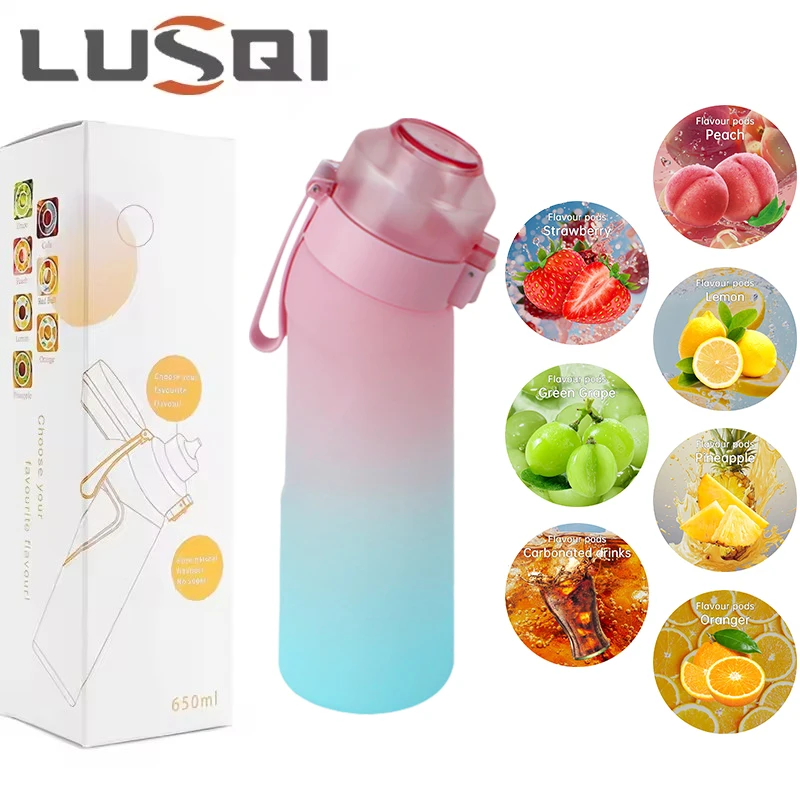 LUSQI 650ml Sports Water Bottle With 7pcs Flavor Pods Straw Cup Tritan For Outdoor Sports Fitness BPA Free