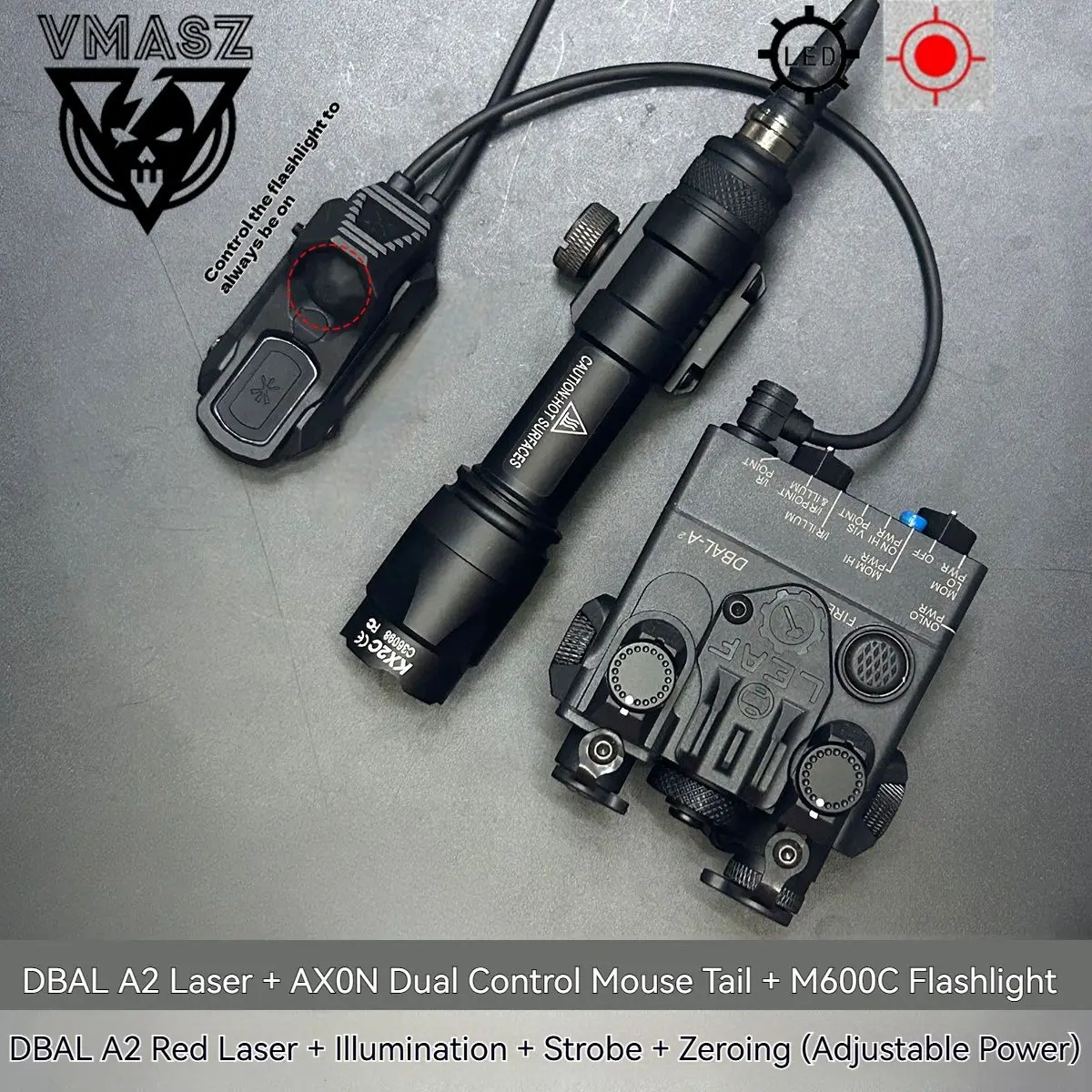 DBAL A2 Rot Grün Dot Laser Surefire M300 M600 Taschenlampe Druck Schalter Jagd Luftgewehr Licht für 20mm MIOK KRY AXON Set – Detail 8