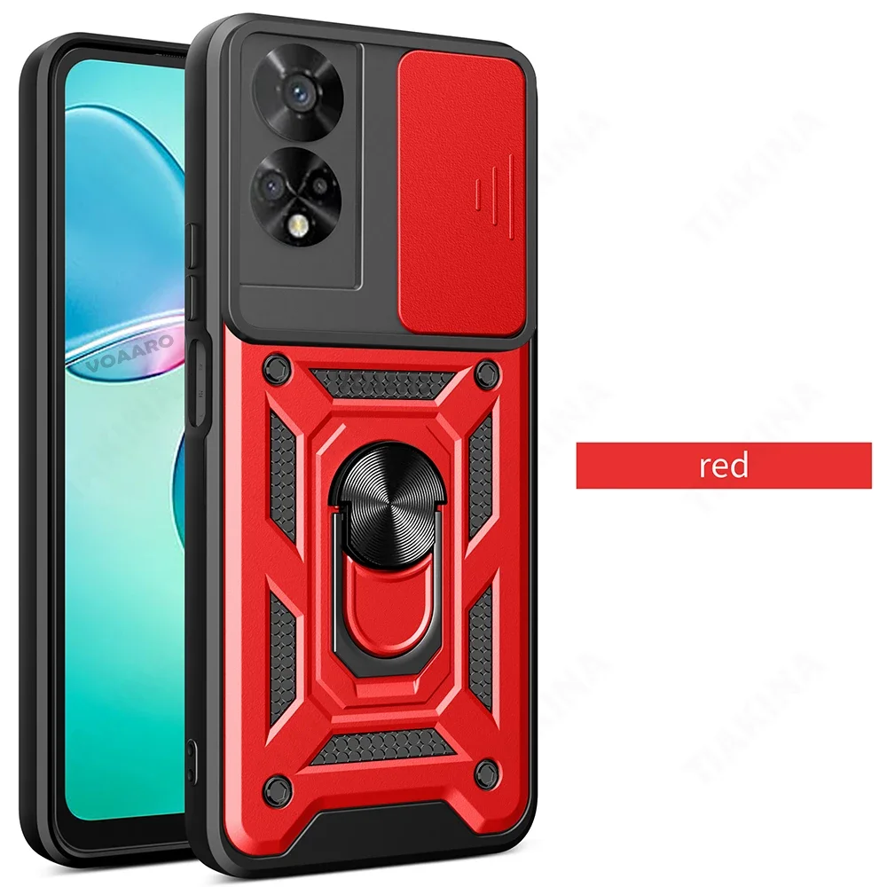 Protective Armor Case Cover with Slide Lens Camera Protection and Magnetic Ring Stand Holder