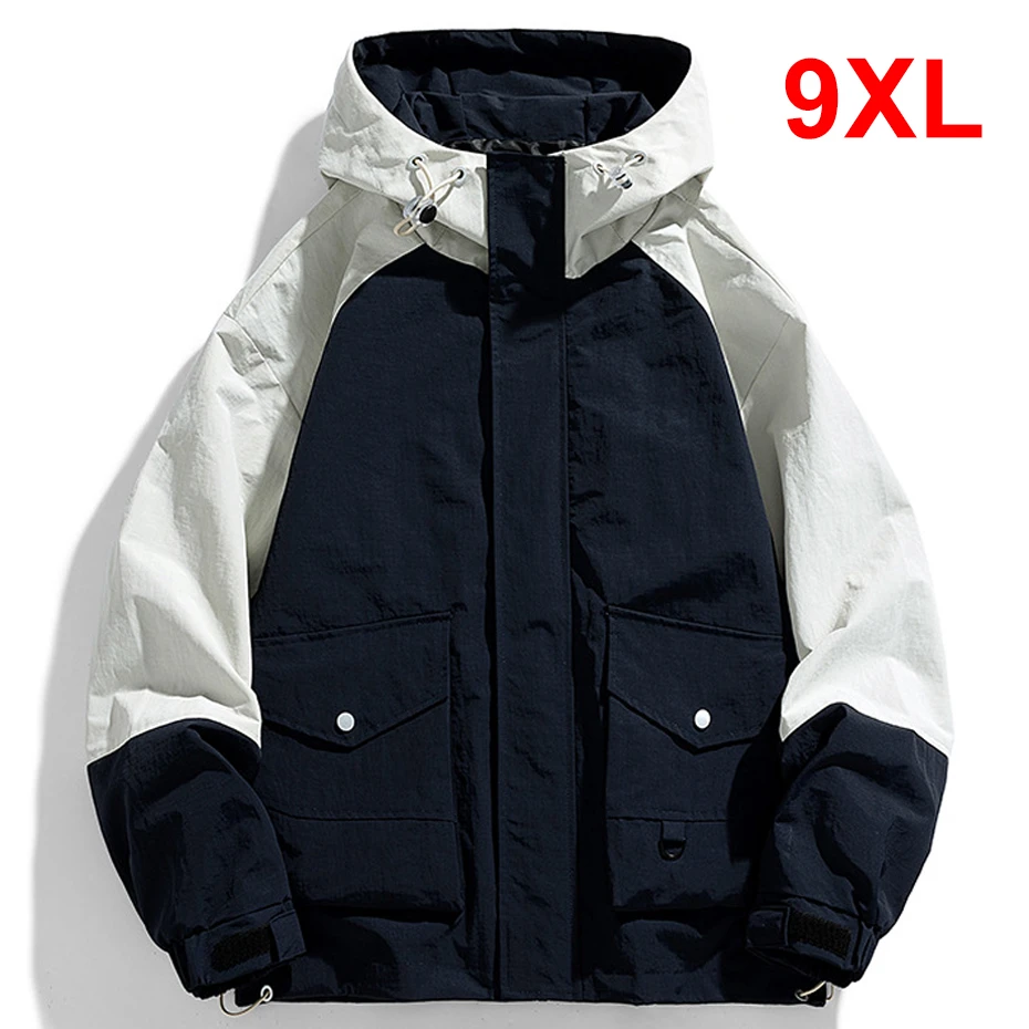 

Plus Size 9XL Cargo Jacket Men Camping Jacket Spring Autumn Patchwork Windbreak Hooded Jackets Coats Fashion Outerwear Male