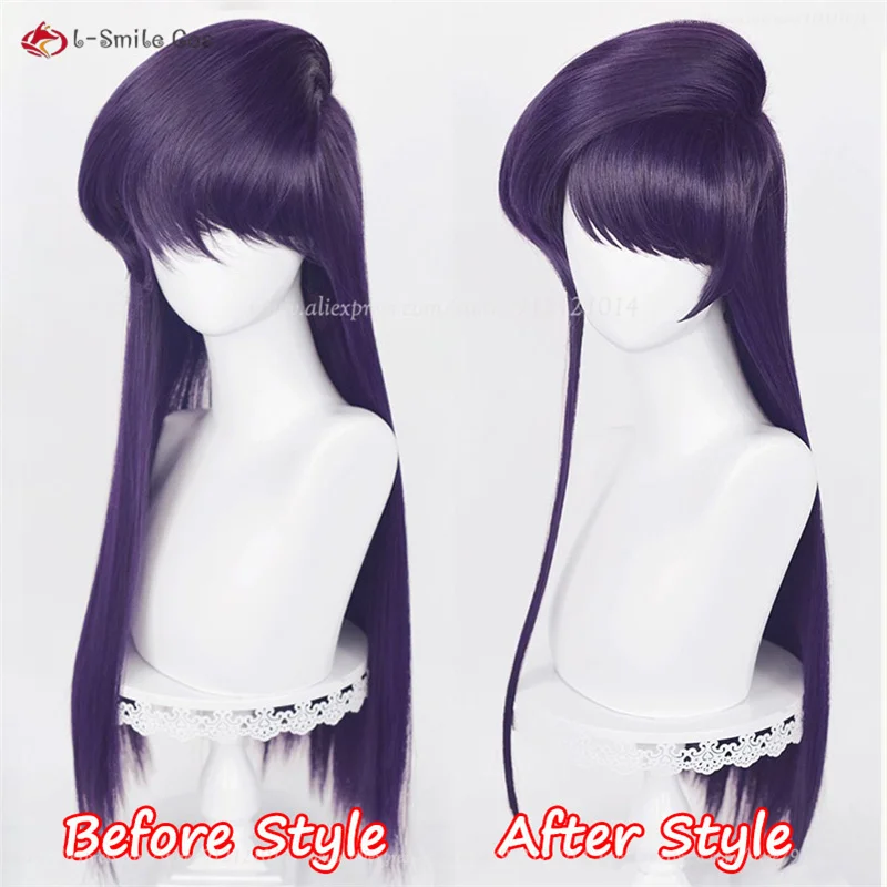Komi Shouko Cosplay Perücke 80cm Lila Schwarz Hitzebeständig Synthetik 3
