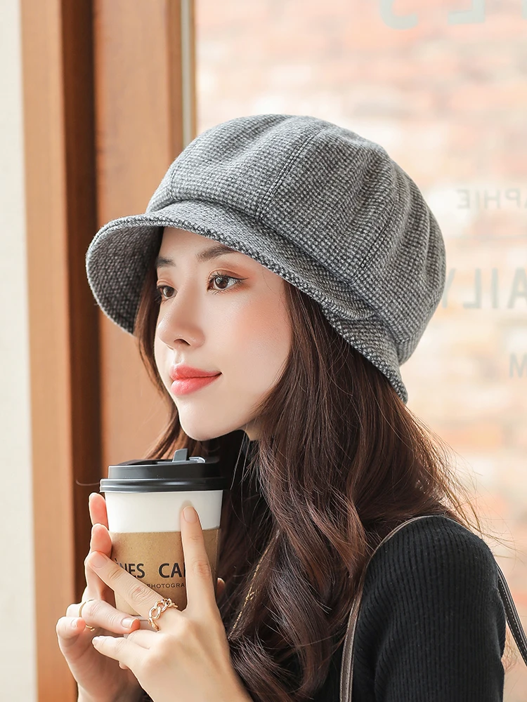 

Golf hat for women in autumn and winter Korean style trendy casual British retro all-match Japanese houndstooth fisherman hat oc