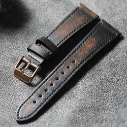 Luxurious Handmade Italian Vintage Leather Watch Strap - Soft, High - End Brushed Finish - 22mm (Rose gold Buckle)