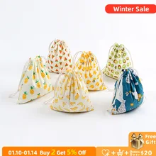 

Little Fruit Cotton Linen Drawstring Bag Tea Candy Festival Gift Packaging Bag Women Home Storage Banana Watermelon Kiwi Bags