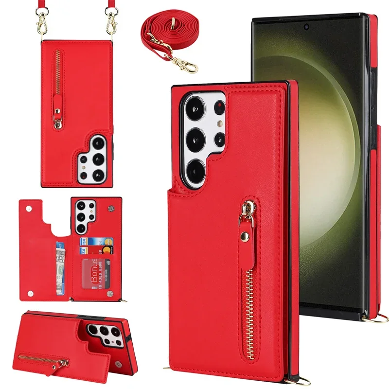 Crossbody Zipper Wallet with Card Holder Phone Case in Leather