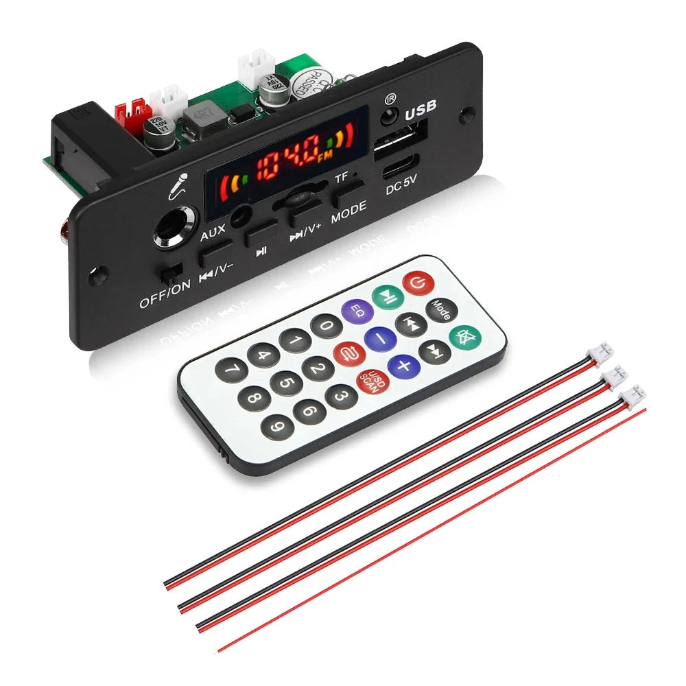 10W 디지털 앰프 MP3 디코더 보드 DC 5V 블루투스 5.0 FM 지원 마이크로폰 자동차 MP3 플레이어 리모컨 포함