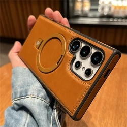 Business Retro Leather Magnetic Phone Case - Premium Shockproof Wireless Cover - Sam S26 (Brown Leather ZJCC)