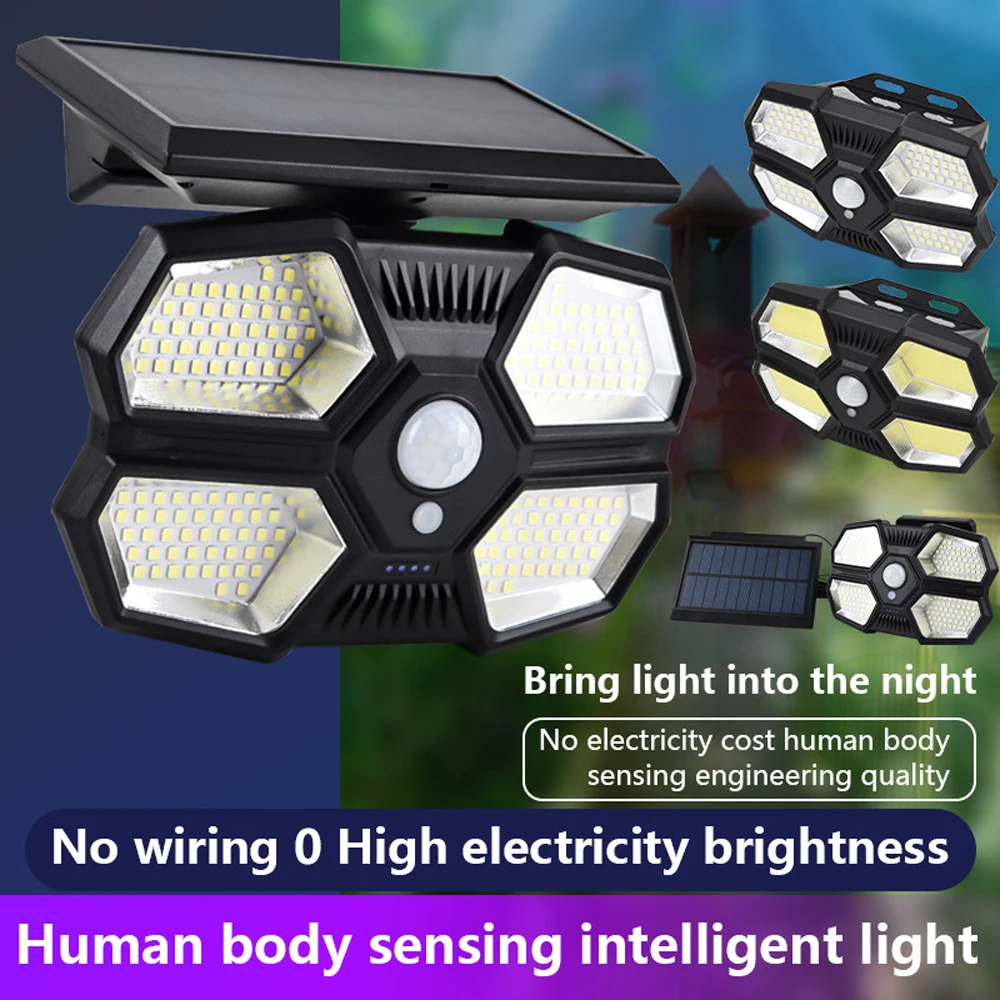 

Уличная лампа с монолитным блоком светодиодов на солнечной батарее, водонепроницаемый уличный светильник с пассивным ИК датчиком движения для украшения сада, настенный светильник