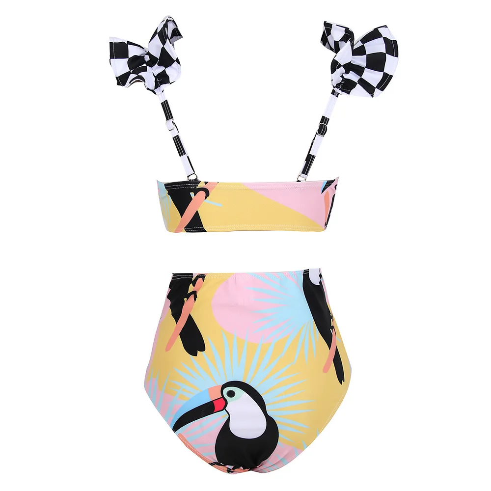 New Sling Tube Top Split Swimsuit Feminine Bikini High Waist Strap V-neck Print Swimwear Summer Beach Wear Cover Up