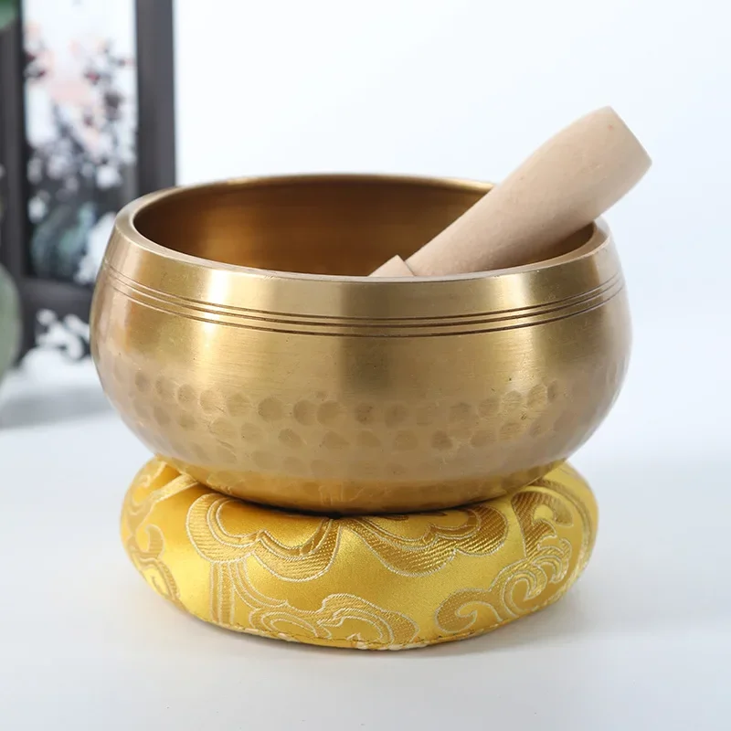 

Tibetan Singing Meditation Bowl Bronze Buddhist Fruit Bowl Set for Dining Table Cushion Stick Mallet Decorative Chanting Muslim