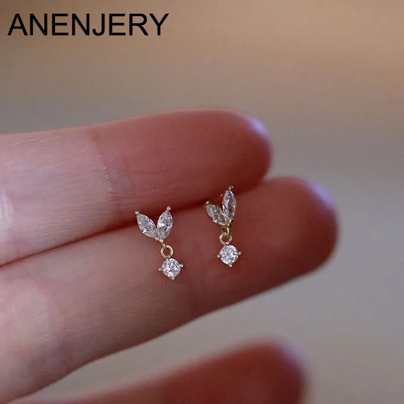 ANENJERY Butterfly Stud Earrings for Women Cute Delicate Jewelry Girls Gift Pendientes mujer