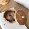 Handwoven Rattan Storage Box with Lid Wicker Tea Food Container Picnic Bread Fruit Cake Basket Kitchen Organizer B 2