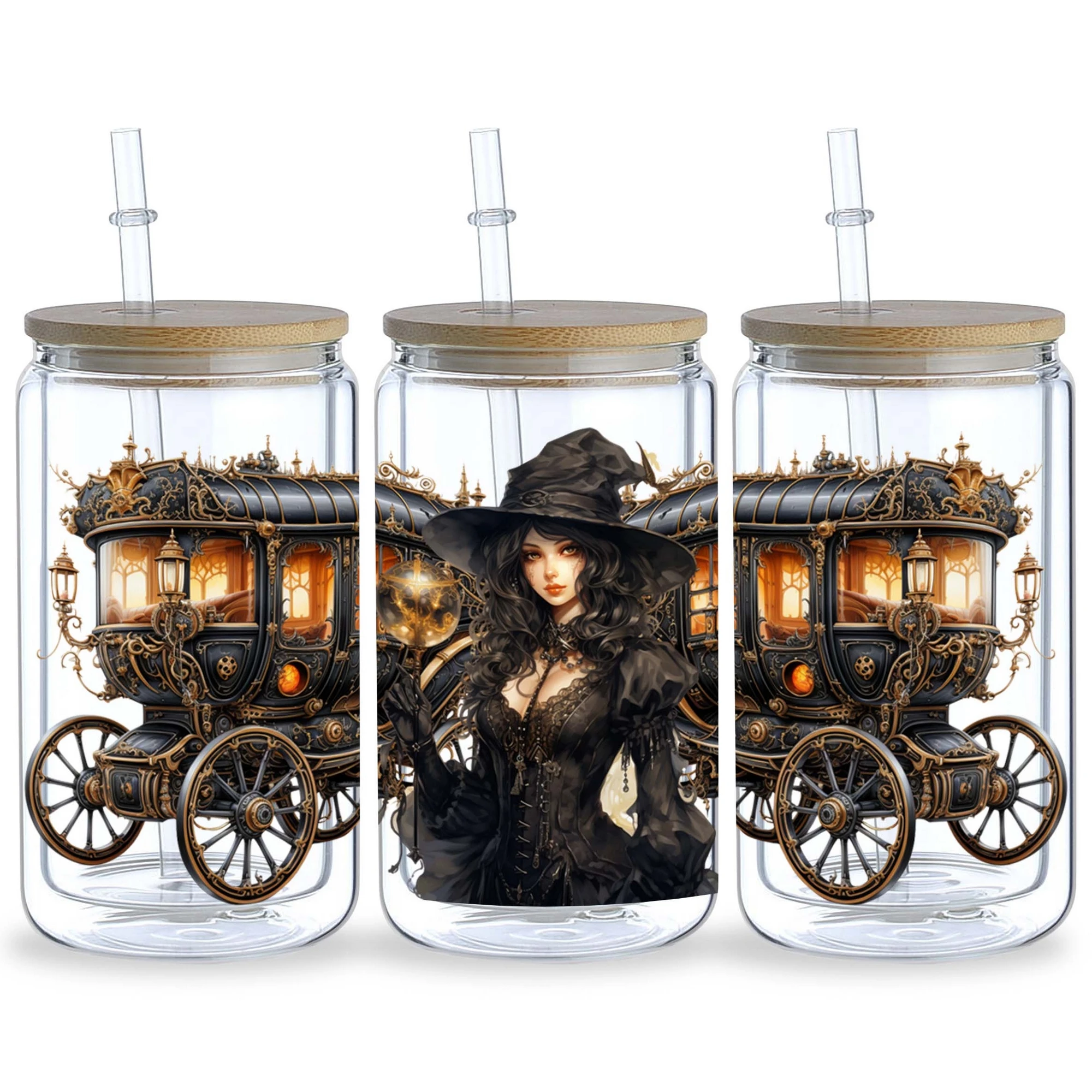 Halloween Steampunk UV DTF cup stickers waterproof steampunk style wipe transfer paper 5 sheets suitable for 16 oz glass