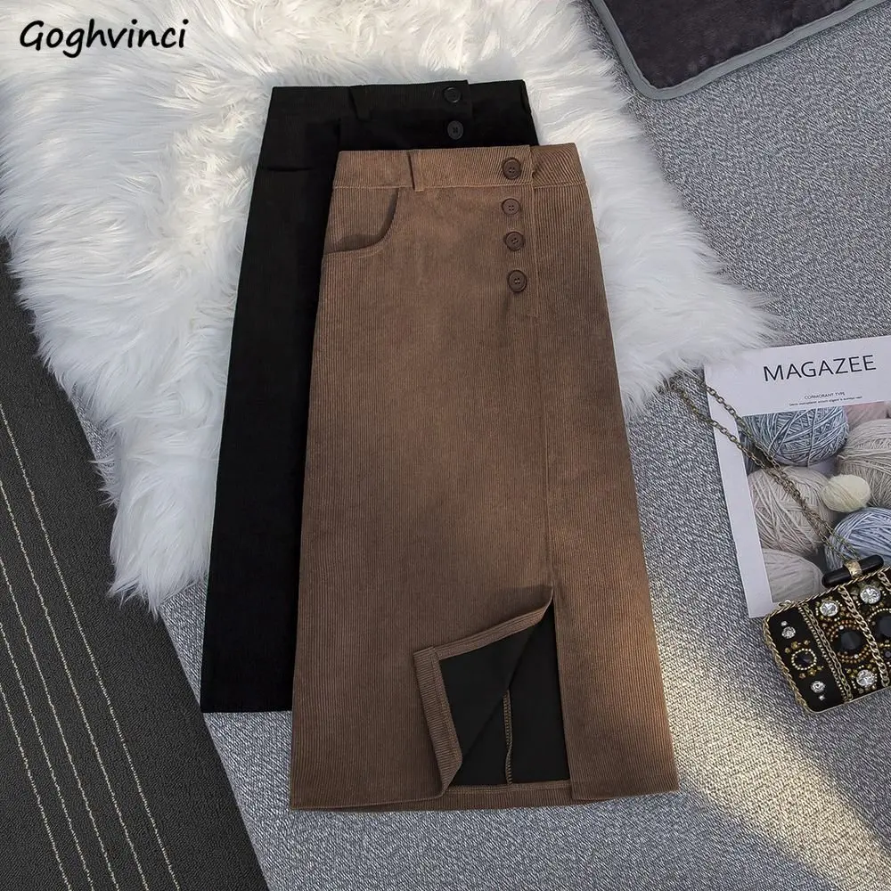 

Knee-length Skirts Women A-line Solid Leisure Front Split Designed All-match Basic Autumn Female Office Lady New Arrival Fashion