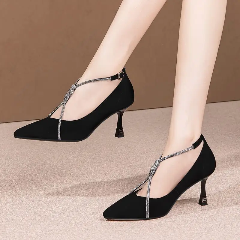 

Size 33-43 Natural Sheepskin Genuine Leather Women Heels Shoes Club Party Wedding Shoes Pure Colour Fashion High Heel Shoes