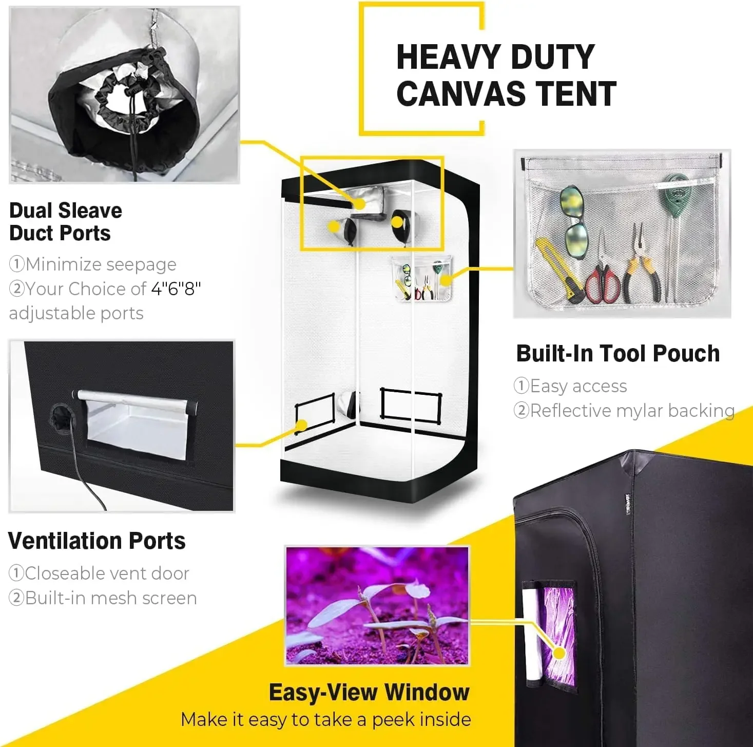 Grow Tent, 31"x32"x63", Indoor Hydroponic Water-Resistant System, Easy Setup, w/Removable Floor Tray & Observation Window