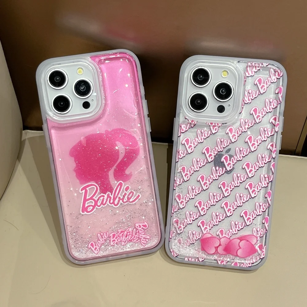 Luxury Pink Barbie Shiny Liquid quicksand Clear Soft Case For