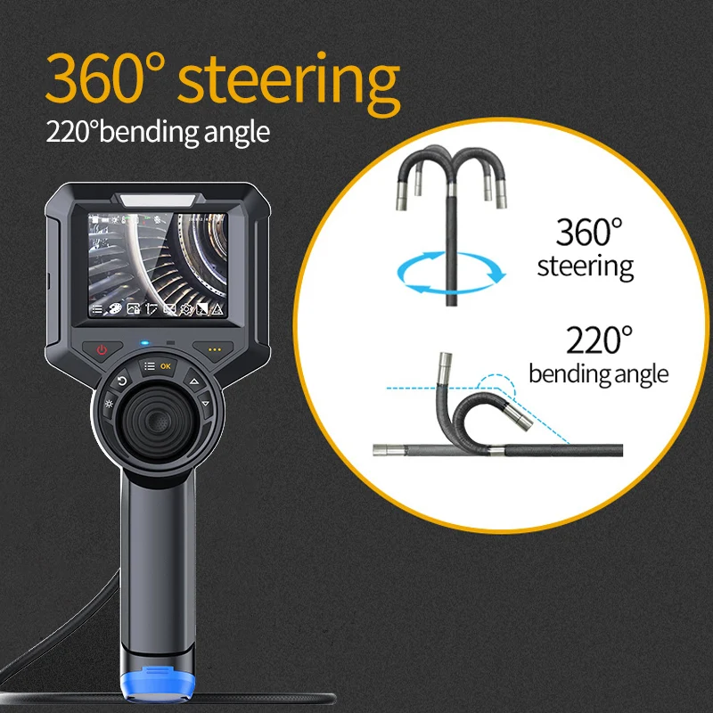 360 Degree Steering Industrial Borescope Endoscope with 6mm Sewer Inspection Camera 3.5 