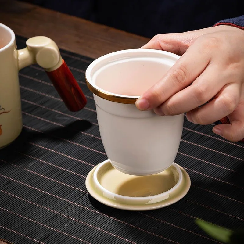 Ceramic Tea Cup with Lid Fish Leaping, Dragon Gate Mug, Personalized Filter, Tea Cup, Tea Separation, Flower Tea Cup, Office Cup