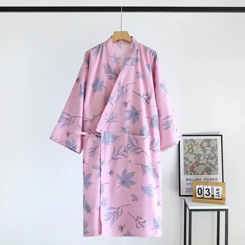 

Women's Printing Cotton Thin Summer Bathrobes Kimonos Cardigans Flower Steaming Sweat Robes for Pajamas Mid-long Clothes