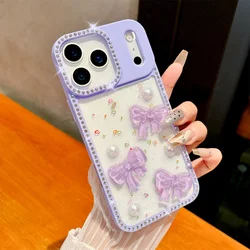 Elegant 3D Butterfly Diamond - Embellished Phone Case - Shockproof Design - iPhone 15 (Purple)