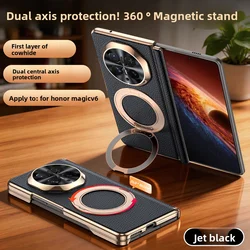 Luxury Leather Skin Case with Ring Stand & Magnetic Hinge for Huawei Honor Magic V6 (Black)