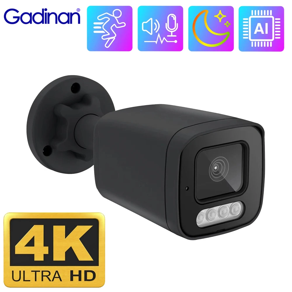 

IP-камера Gadinan 4K 8 Мп POE, уличная Водонепроницаемая Металлическая Цилиндрическая умная домашняя 5 Мп 4 МП цветная камера ночного видения H.265 + видеонаблюдение P2P