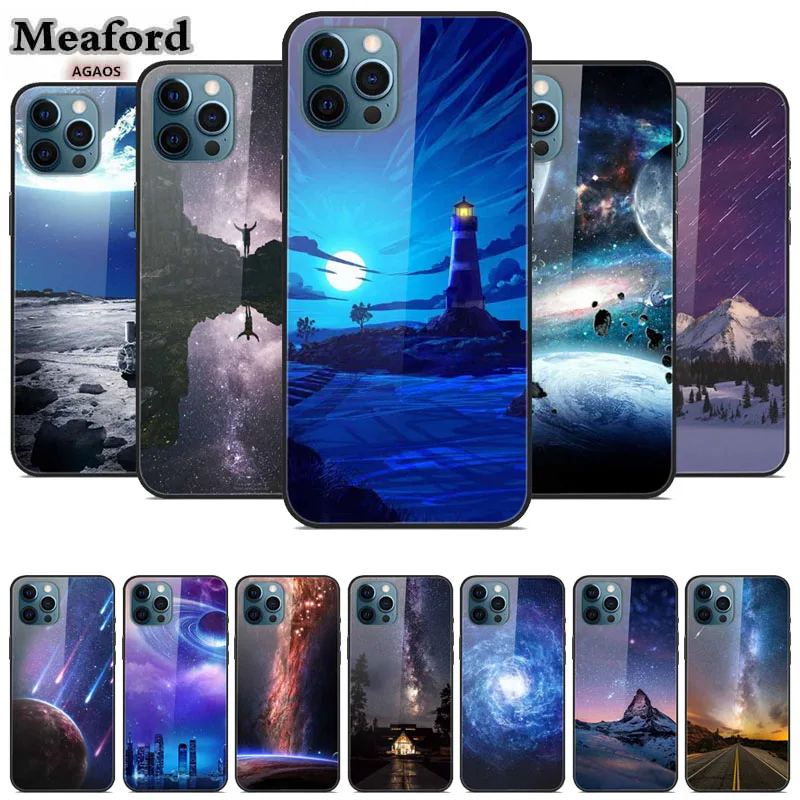 Cover Rigida In Vetro Temperato Per Iphone 12 Pro Max,12 Mini Custodia Protettiva Per Apple Iphone 12 Iphone 12 Pro Starry Sky