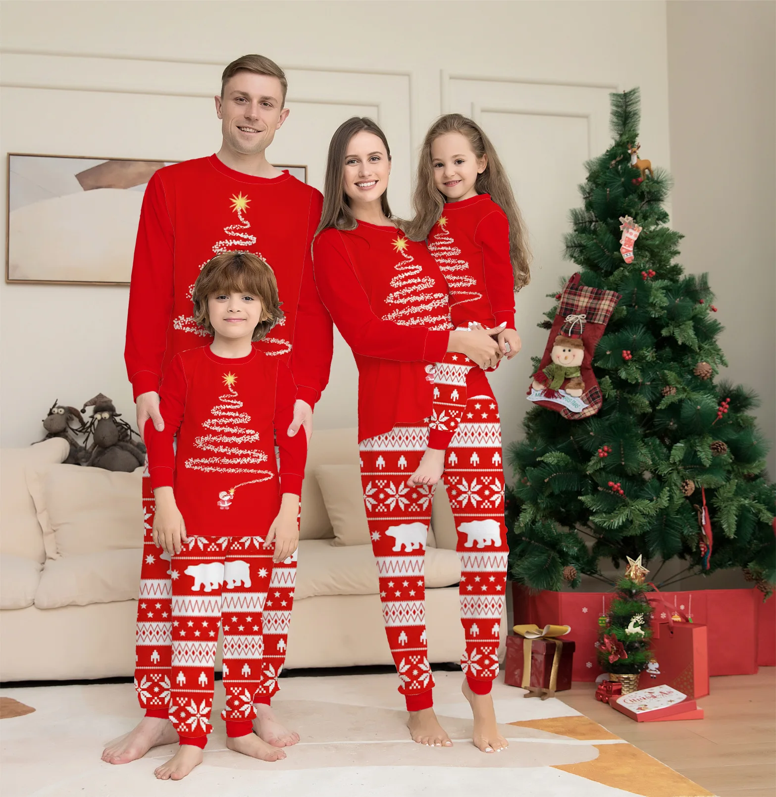 Pijamas suaves navideños, conjuntos familiares a juego, ropa de dormir estampada, conjunto para mamá, hija, papá, hijo, ropa de bebé a juego, pijamas navideños